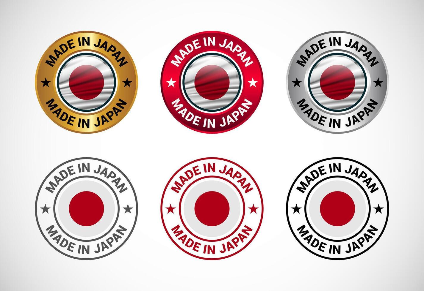 Made in Japan label icon with flag. Icon set for business, badge, seal, sticker, logo, and symbol vector