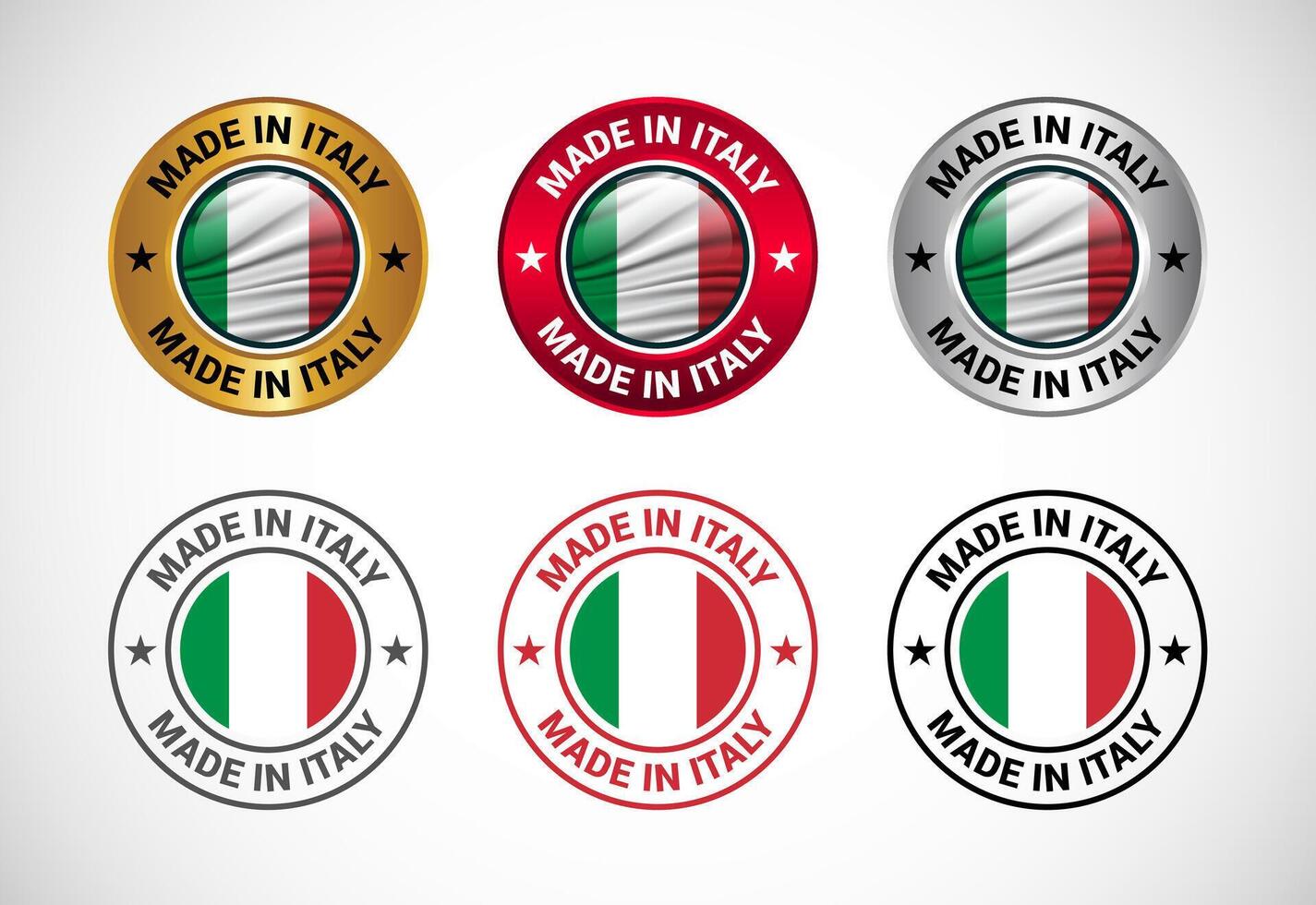 Made in Italy label icon with flag. Icon set for business, badge, seal, sticker, logo, and symbol vector