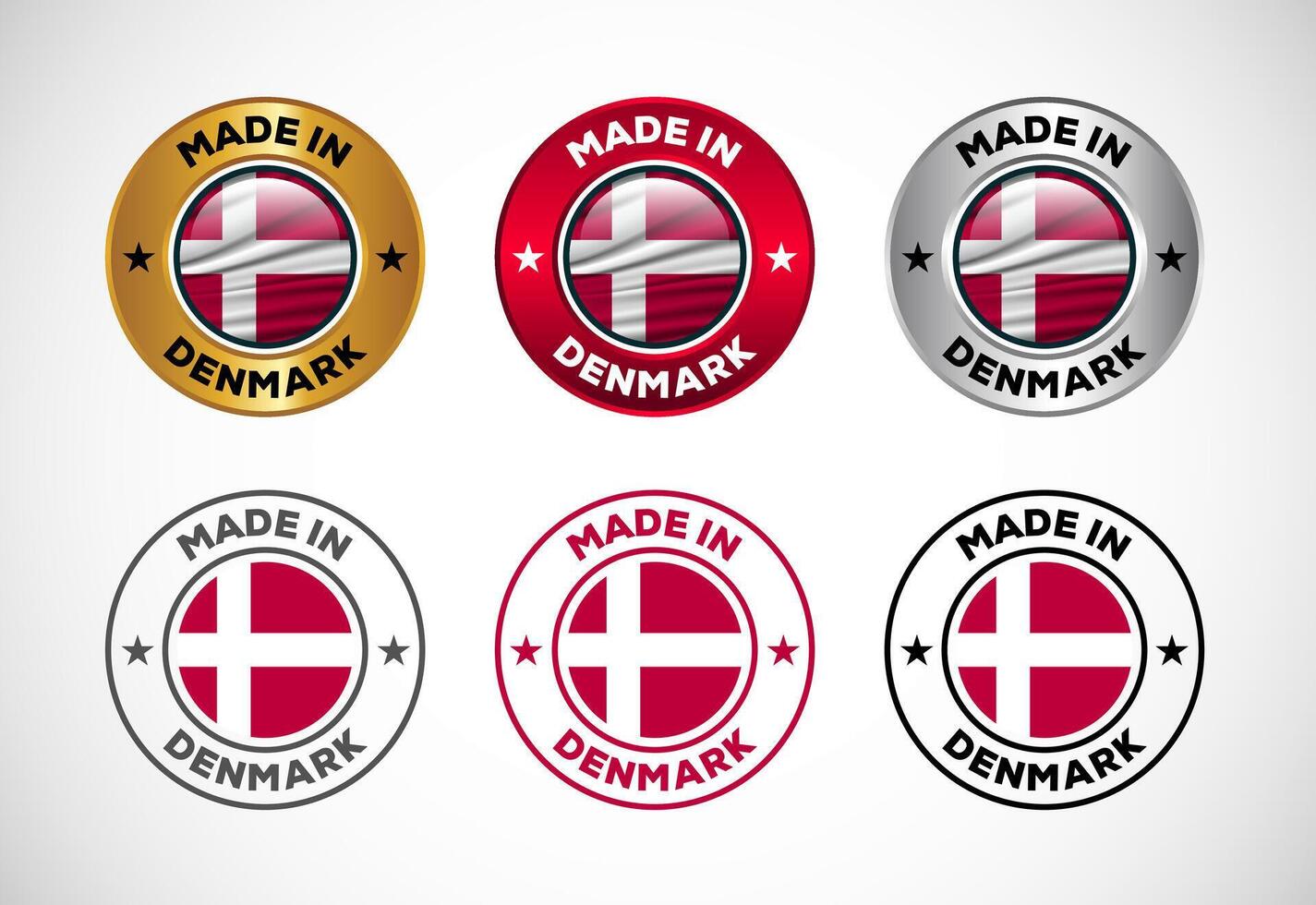 Made in Denmark label icon with flag. Icon set for business, badge, seal, sticker, logo, and symbol vector