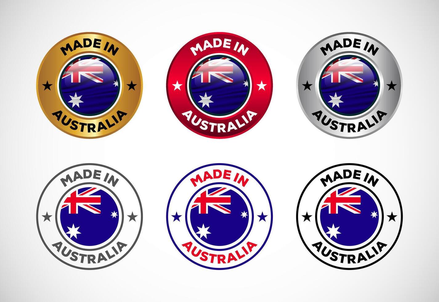 Made in Australia label icon with flag. Icon set for business, badge, seal, sticker, logo, and symbol vector