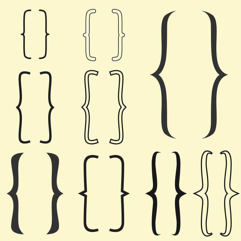 Set of bracket, braces symbols in various styles. vector