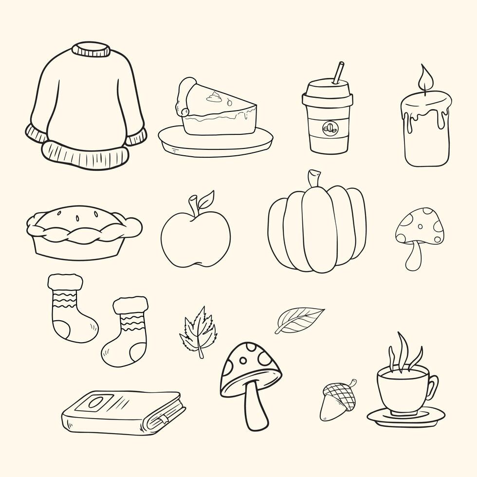 Set autumn hand drawn illustration vector