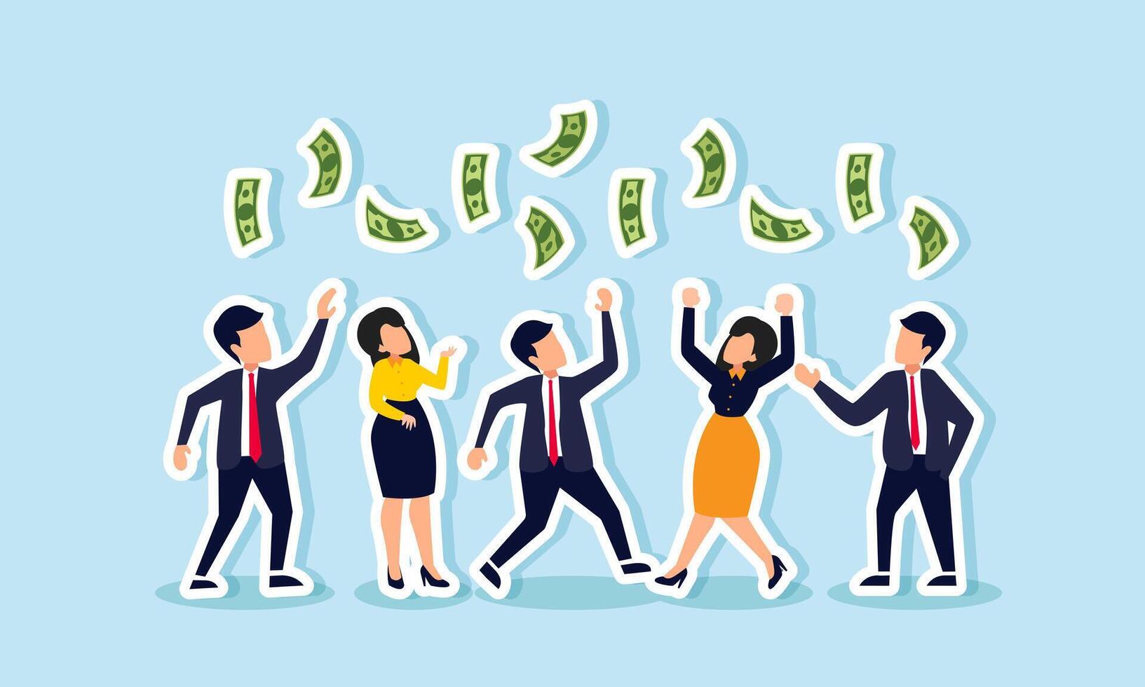 Businesspeople gathering to compete for a pile of money, illustration of competition in generating revenue from various projects vector
