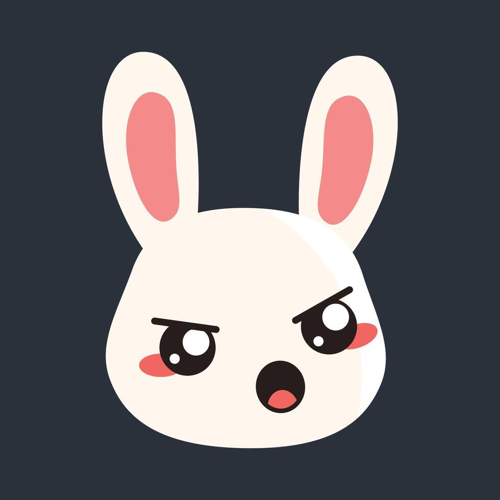 upset bunny head in flat design. vector