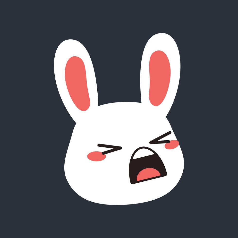 Shouting white bunny head in flat design. vector