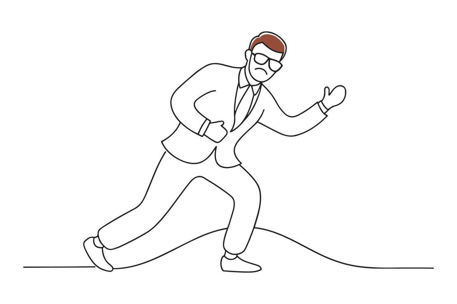 Man in a green suit and sunglasses, captured mid-dance isolated continuous line art flat illustration on white background.. vector