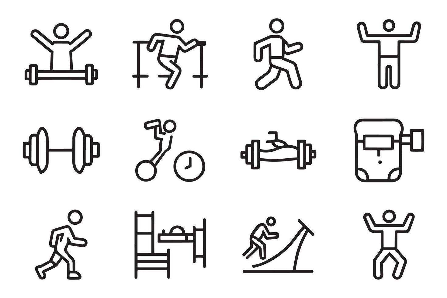 Gym exercises, Sport and training related editable icon set isolated flat illustration white background. vector