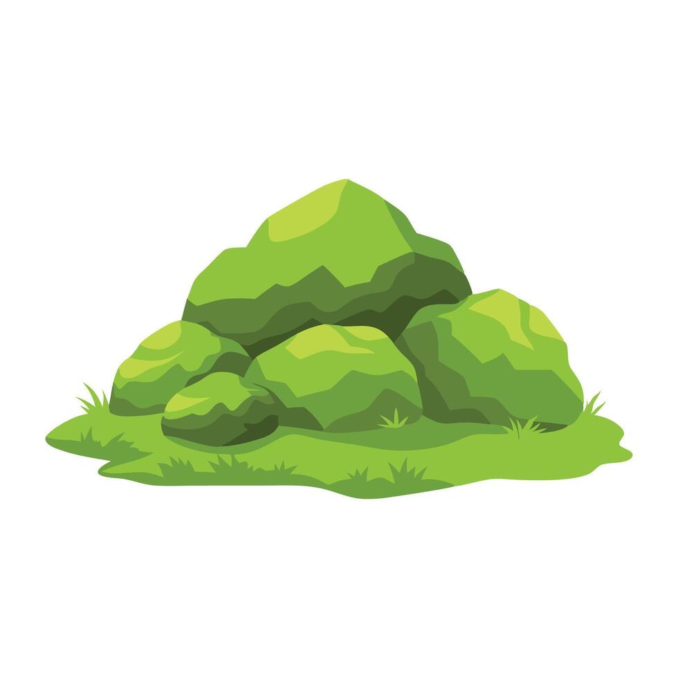 Moss covered rocks Nature isolated flat illustration on white background. vector