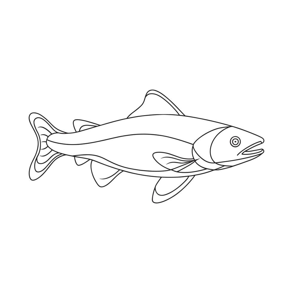 Lake trout fish continuous line art flat illustration on white background. vector