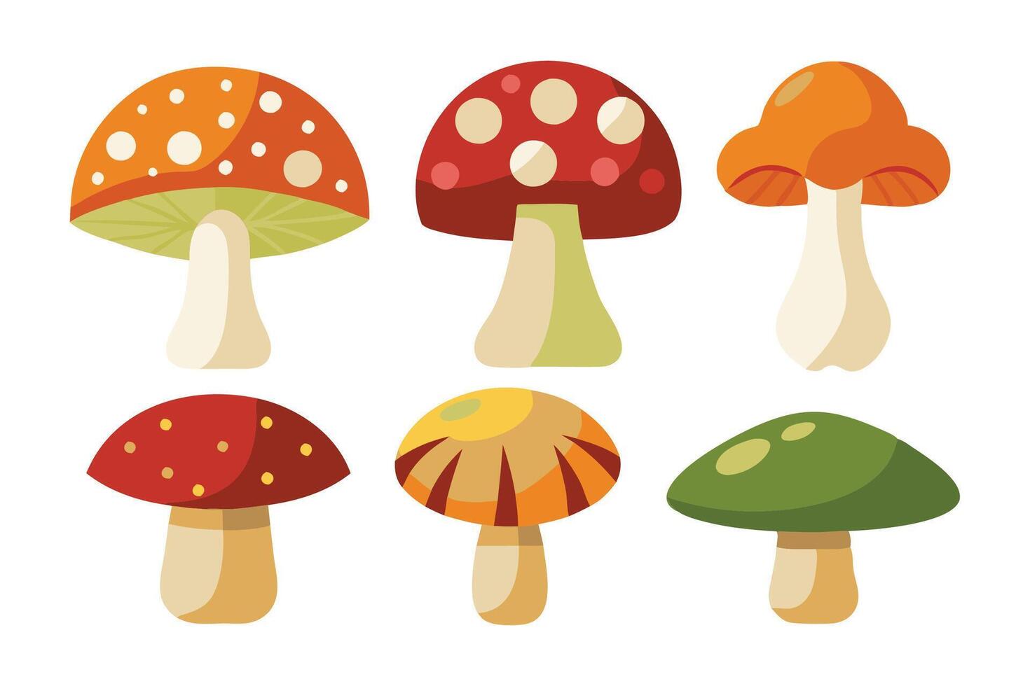 Mushrooms set isolated flat illustration white background. vector