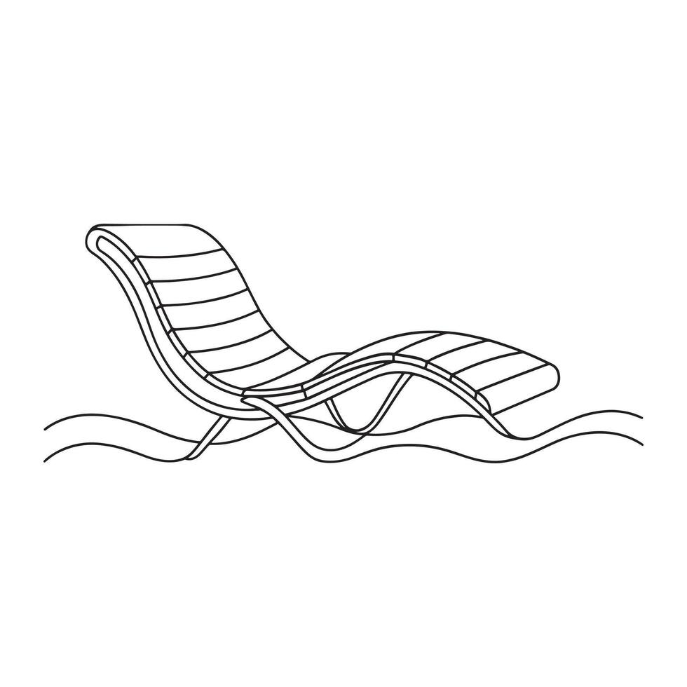 Lounge Chair Outdoor Furniture isolated continuous line art flat illustration on white background vector