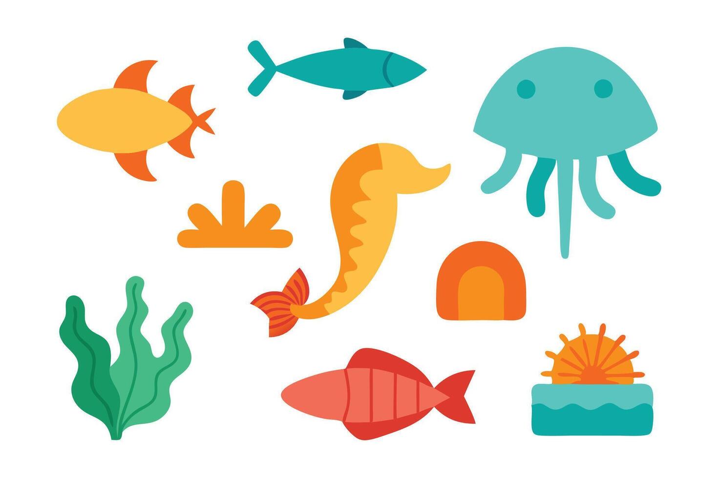 Sea water elements set isolated flat illustration on white background vector