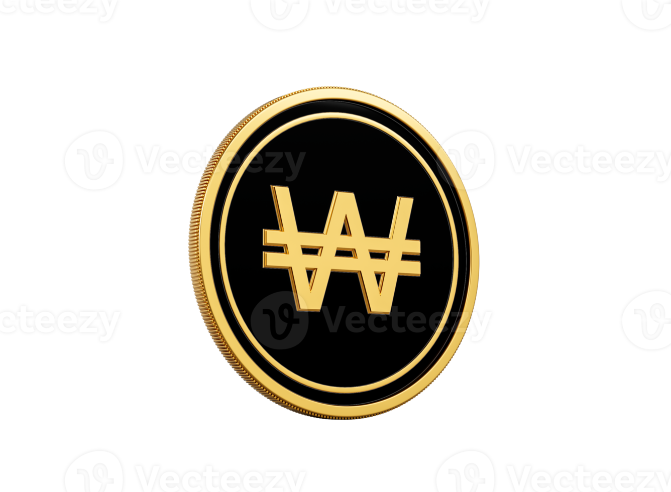 Shiny Golden And Black Rounded Korean Won Coin 3d Illustration png
