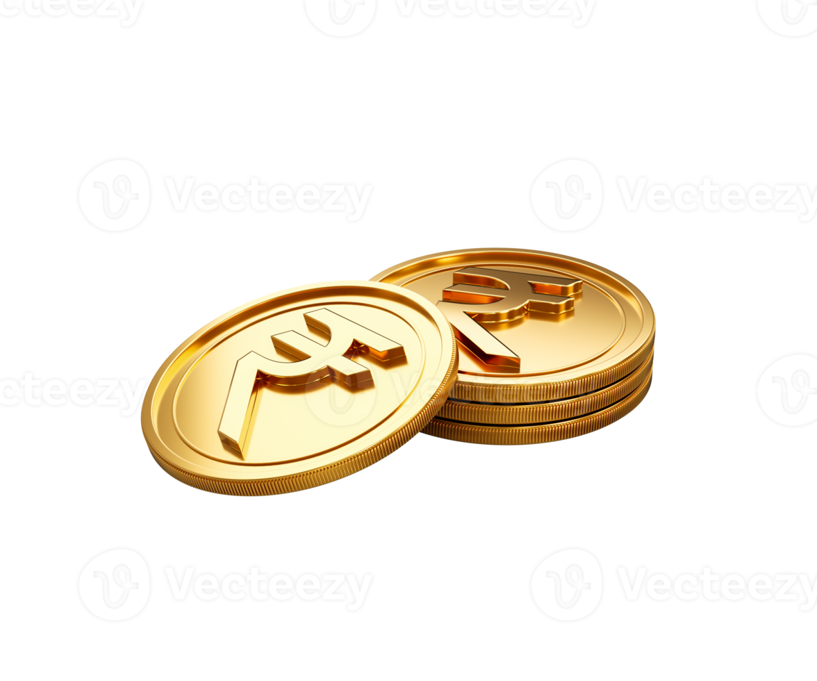 3d Stack Of Golden Indian Rupee Coins Shiny Rounded Coins Stack 3d Illustration png