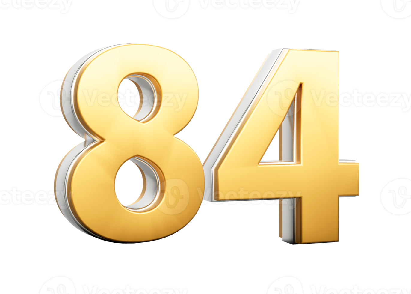 3D Golden Shiny Number 84 Eighty Four With Silver Outline 3D Illustration png