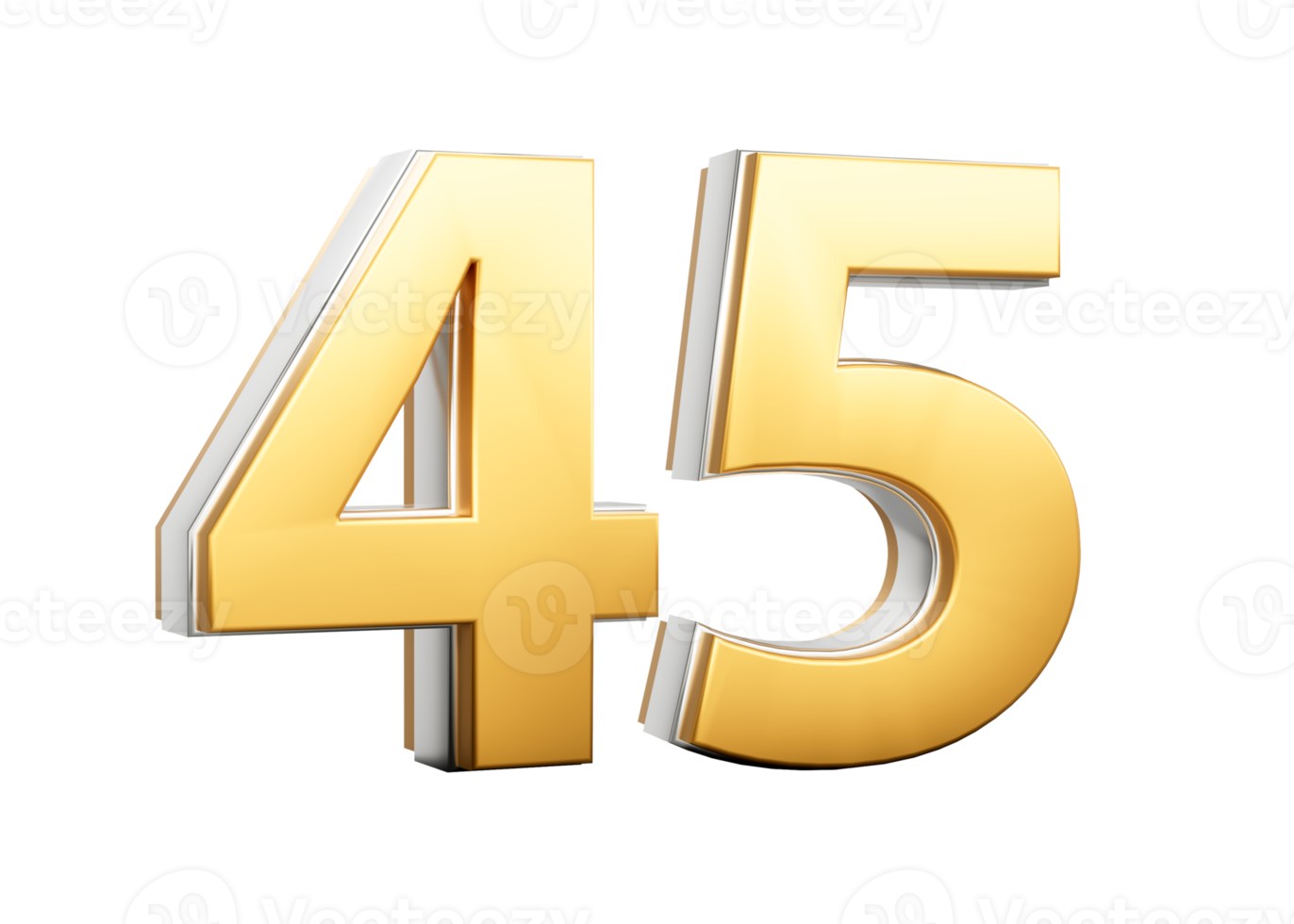 3D Golden Shiny Number 45 Forty Five With Silver Outline 3D Illustration png