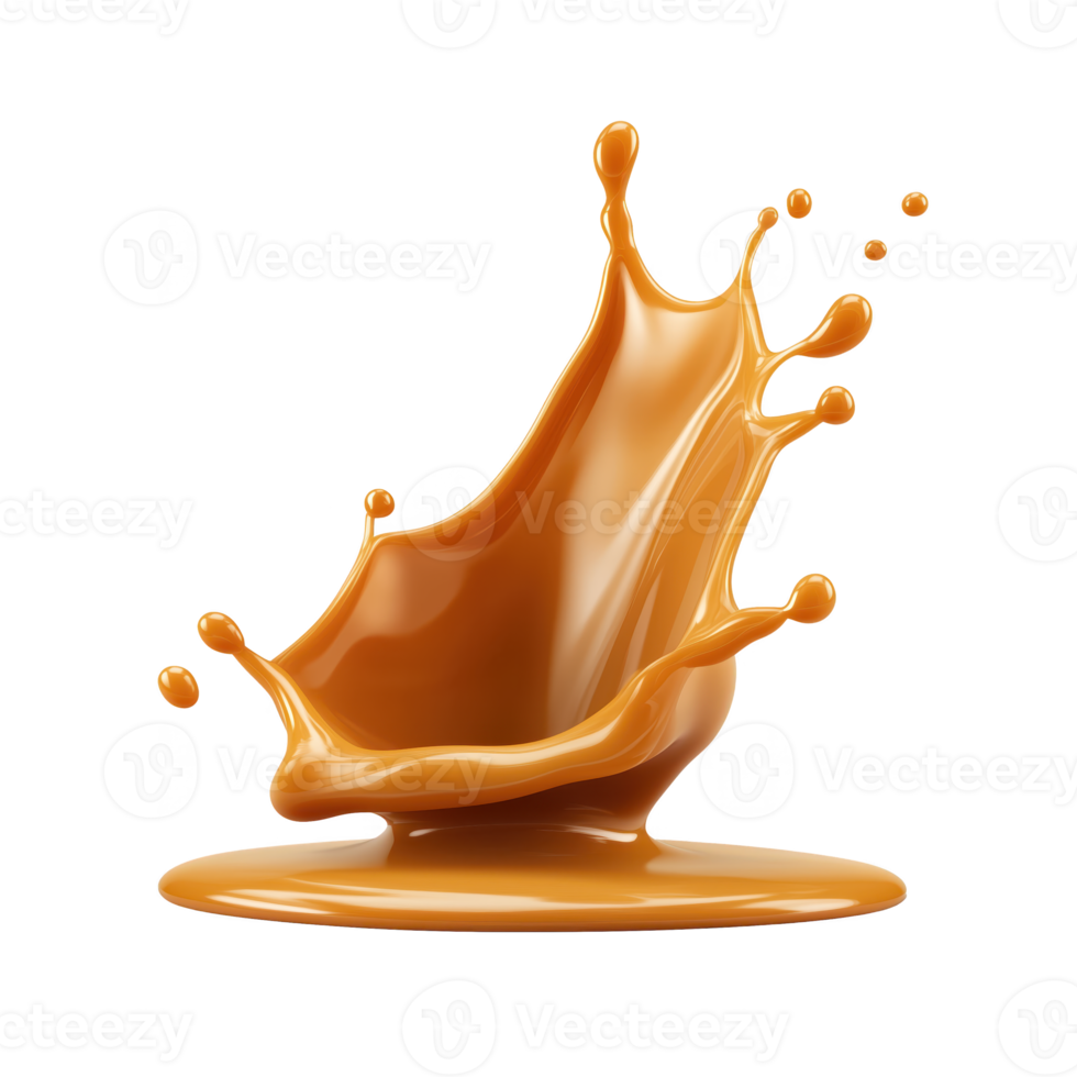 Liquid splash of delicious caramel isolated on transparent background. png