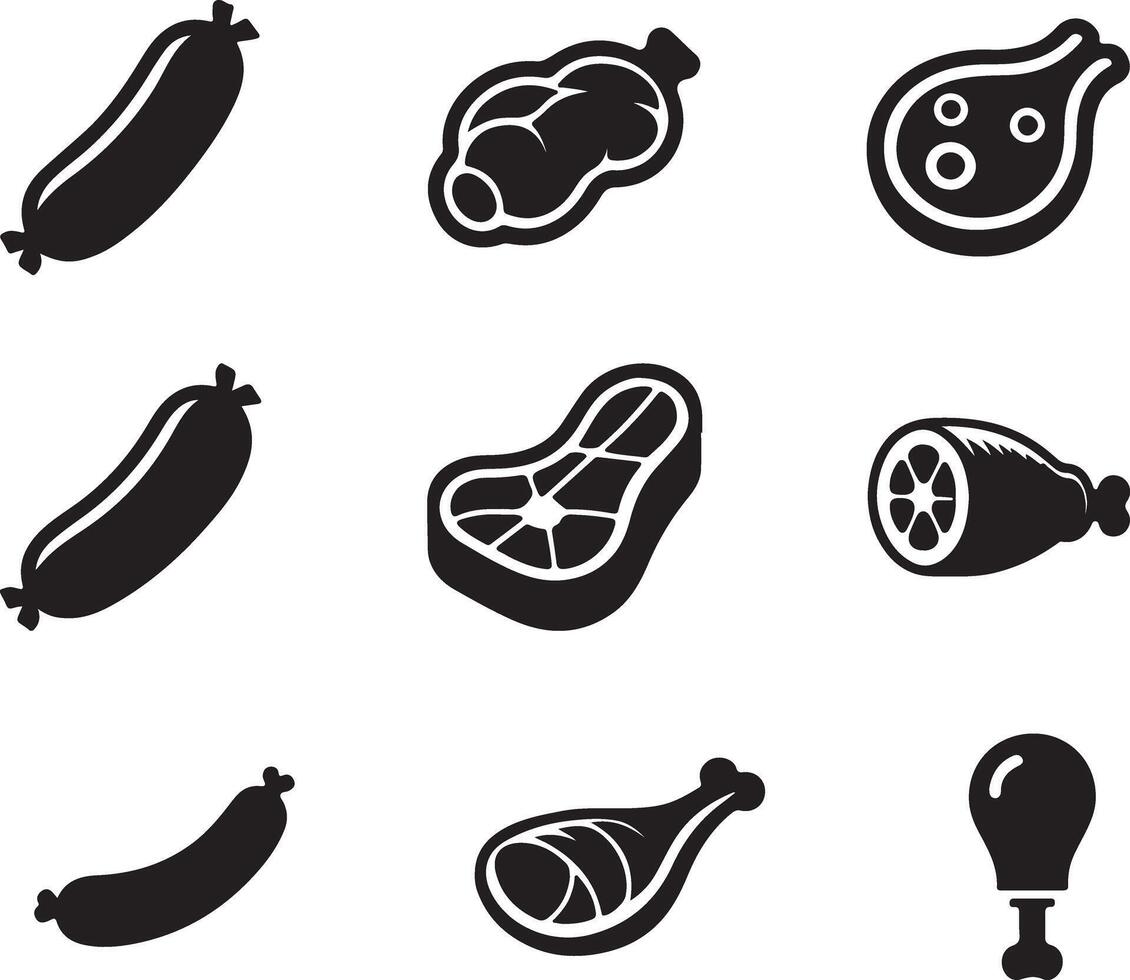 Meat and poultry icons set vector