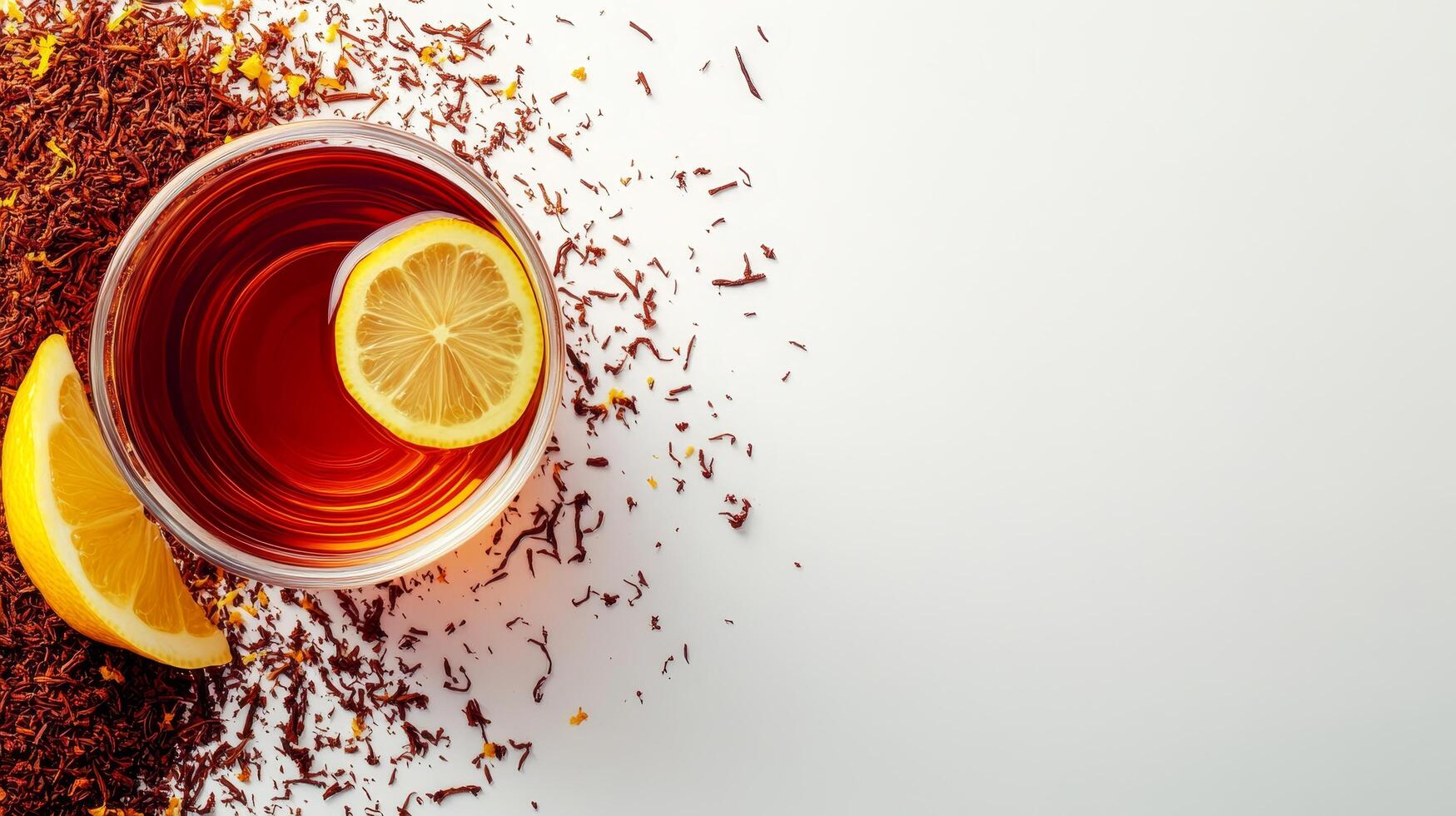 A cup of tea with lemon and orange slices on a white background photo