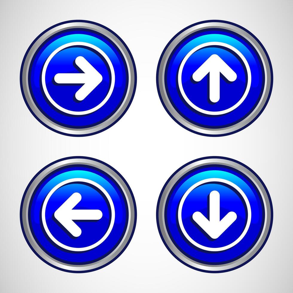 Right, Left, Up, Down Arrow Icon Design Illustration, Arrow Sign For Apps And Websites, Blue Color Round Button Design vector