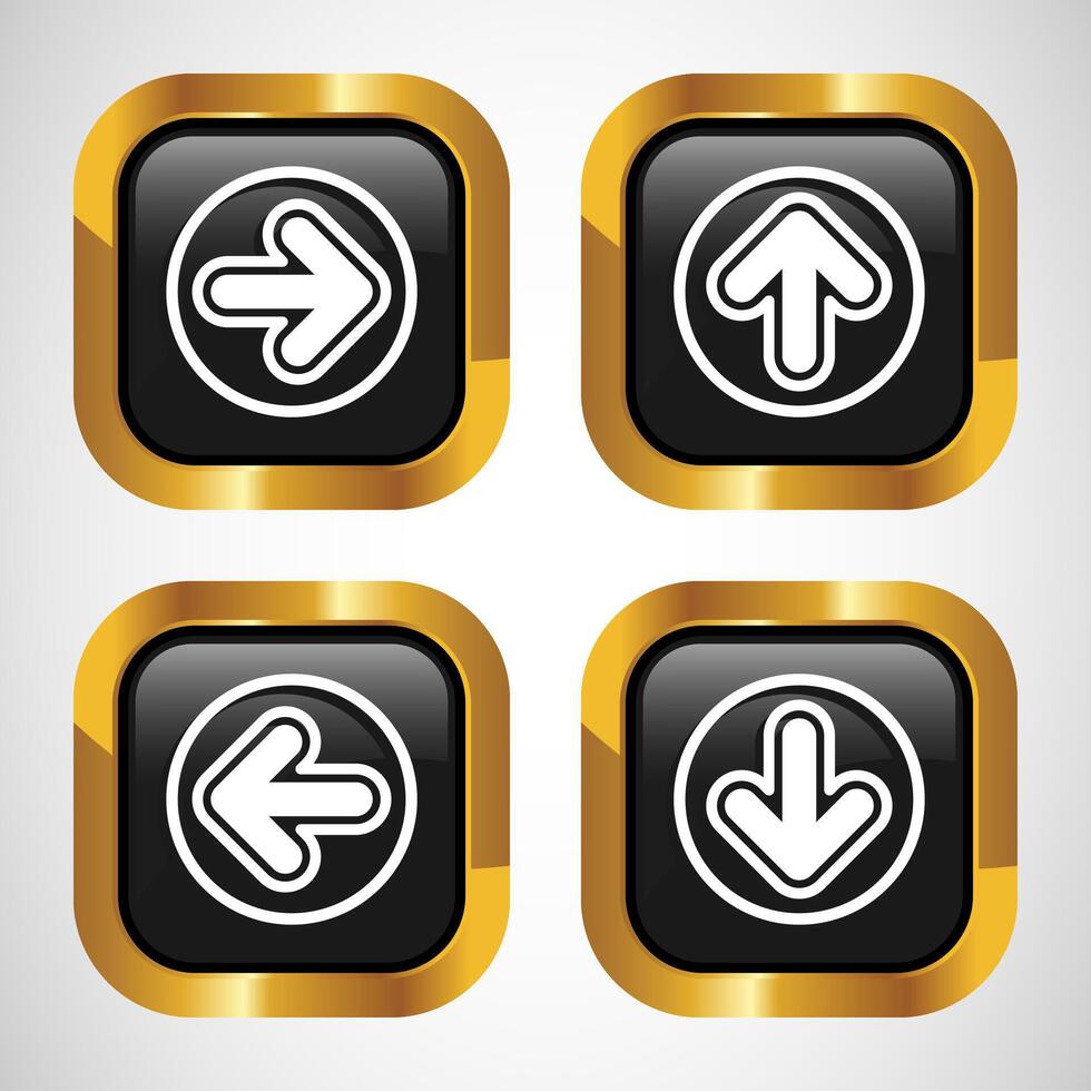 Right, Left, Up, Down Arrow Icon Design Illustration, Arrow Sign For Apps And Websites, Gold Color Square Button Design vector