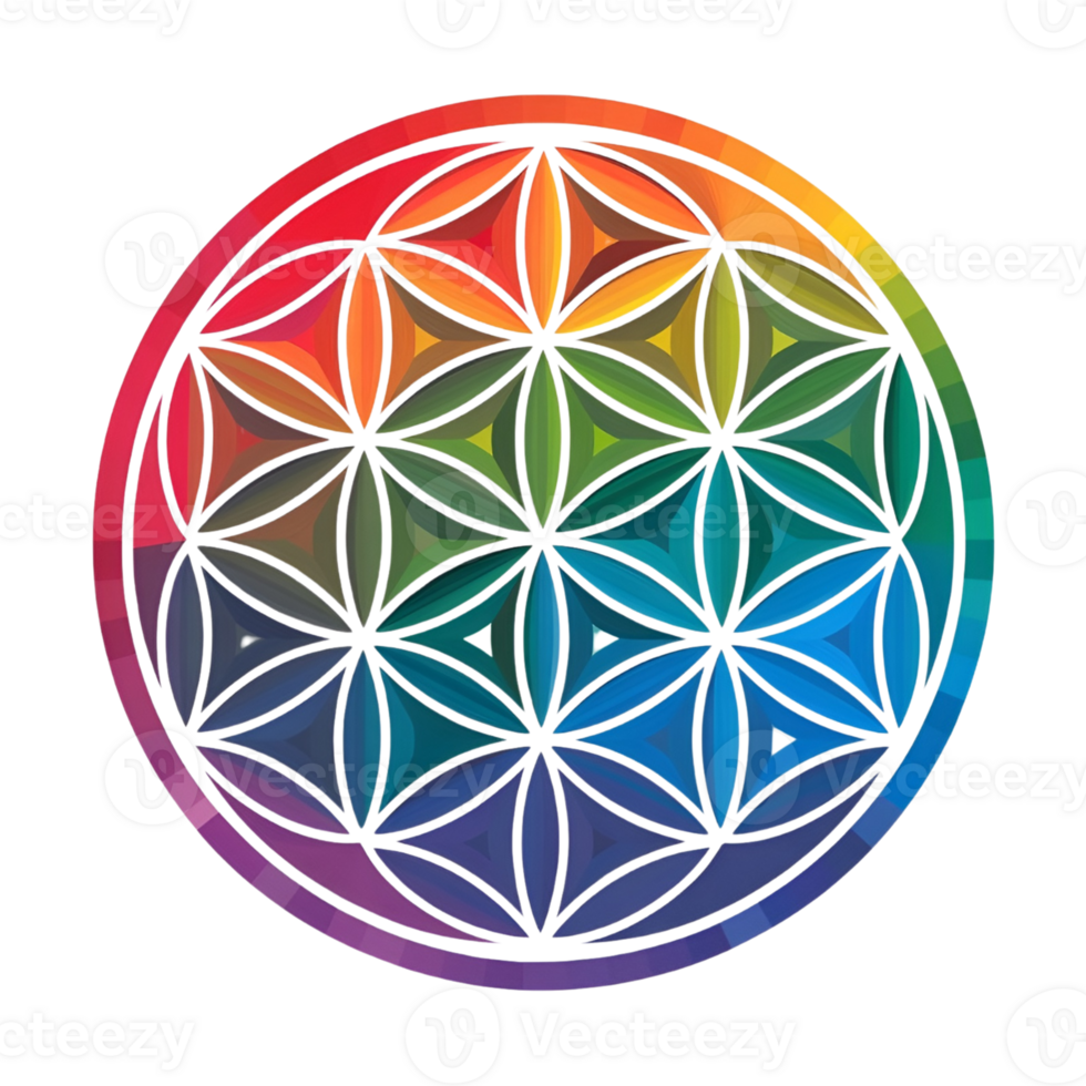 A flower of life in a circle with rainbow colors png