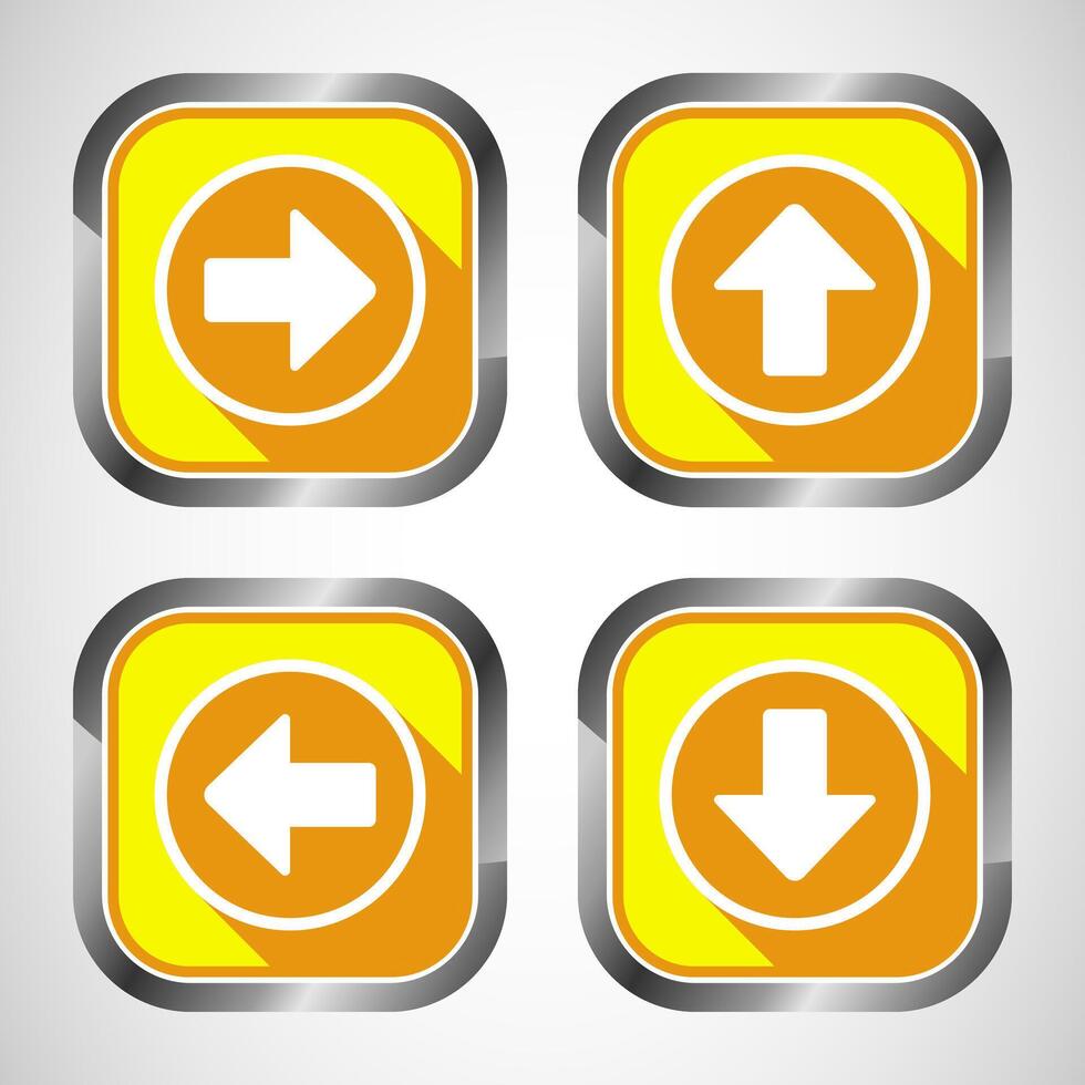 Right, Left, Up, Down Arrow Icon Design Illustration, Arrow Sign For Apps And Websites, Yellow Shadow Button Design vector