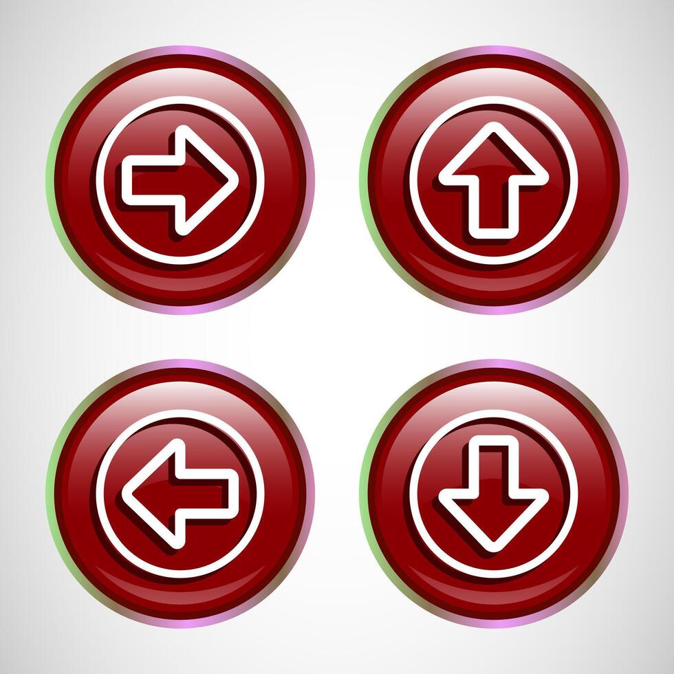 Right, Left, Up, Down Arrow Icon Design Illustration, Arrow Sign For Apps And Websites, Red Color Round Button Design vector