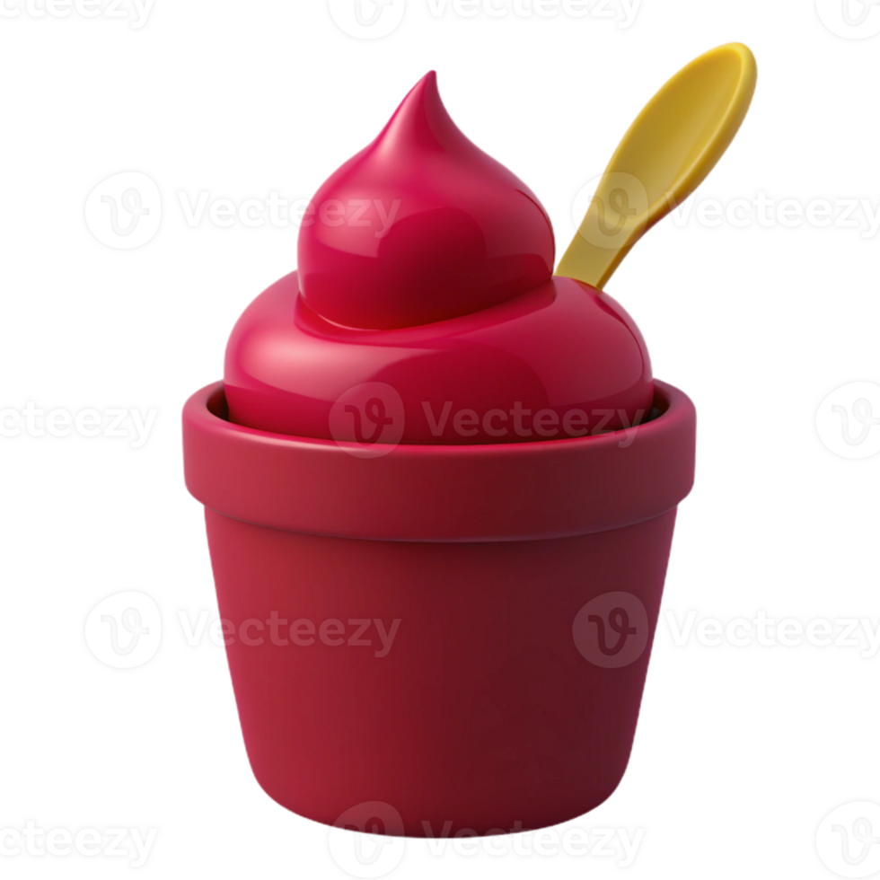 Red Ice Cream with Yellow Spoon in Cup png