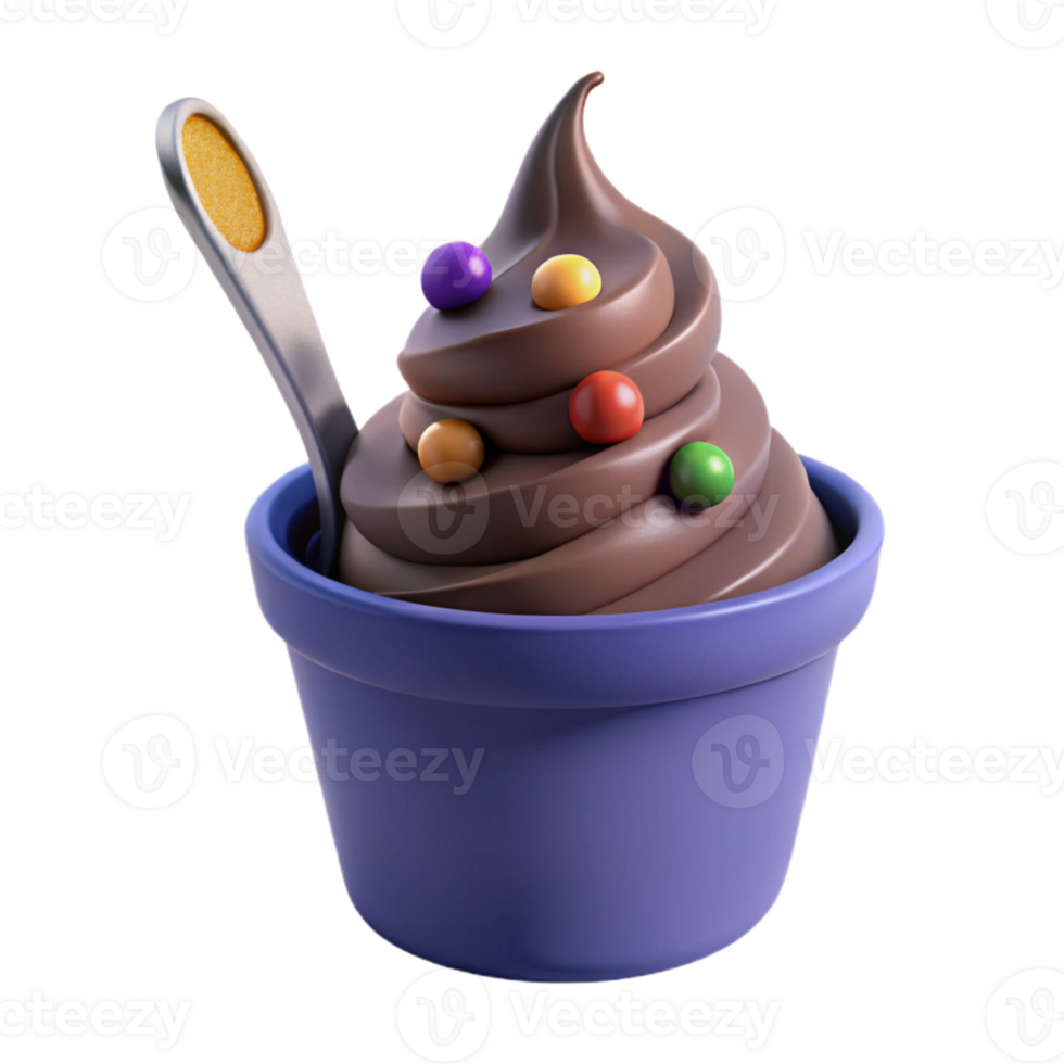 Chocolate Frozen Yogurt with Colorful Candy Toppings png