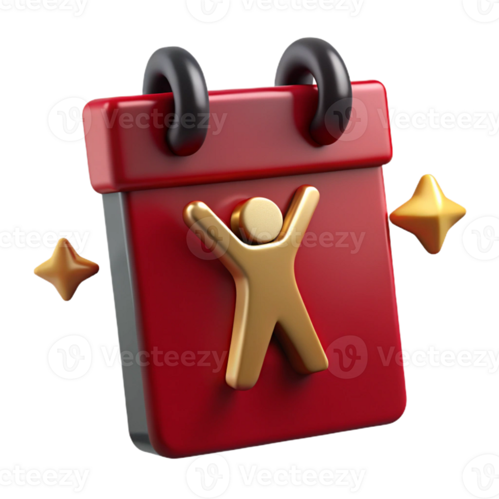 Red Calendar Icon with Gold Human Figure png