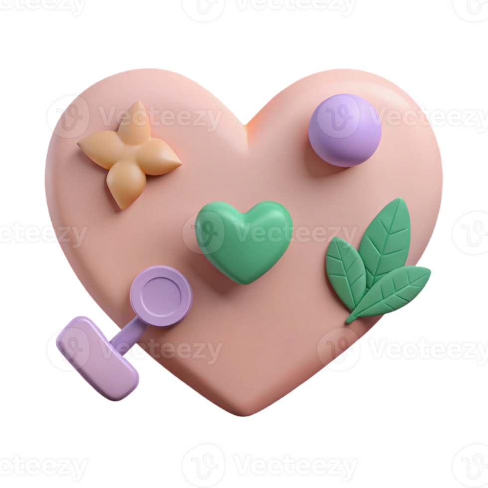 3D Rendered Heart with Colorful Shapes png