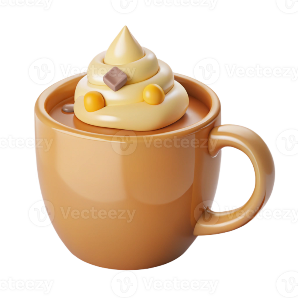 Whipped Cream and Chocolate Topped Coffee in a Mug png