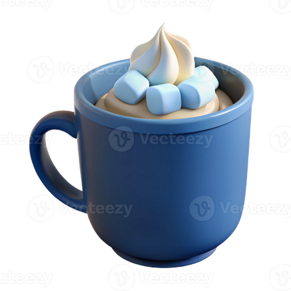 Blue Mug with Whipped Cream and Marshmallows png
