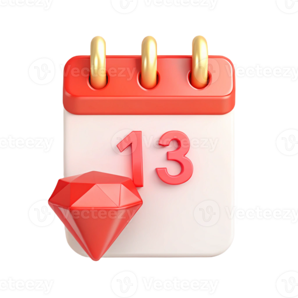Calendar Icon with a Red Gemstone png
