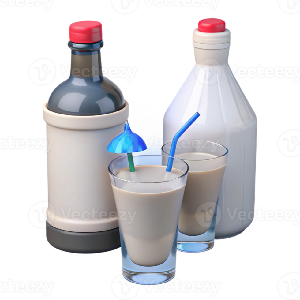 Two Glasses of Creamy Milkshake with Straws and an Umbrella png