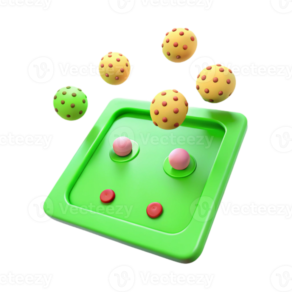 3D Rendered Colorful Balls Falling on Green Platform png