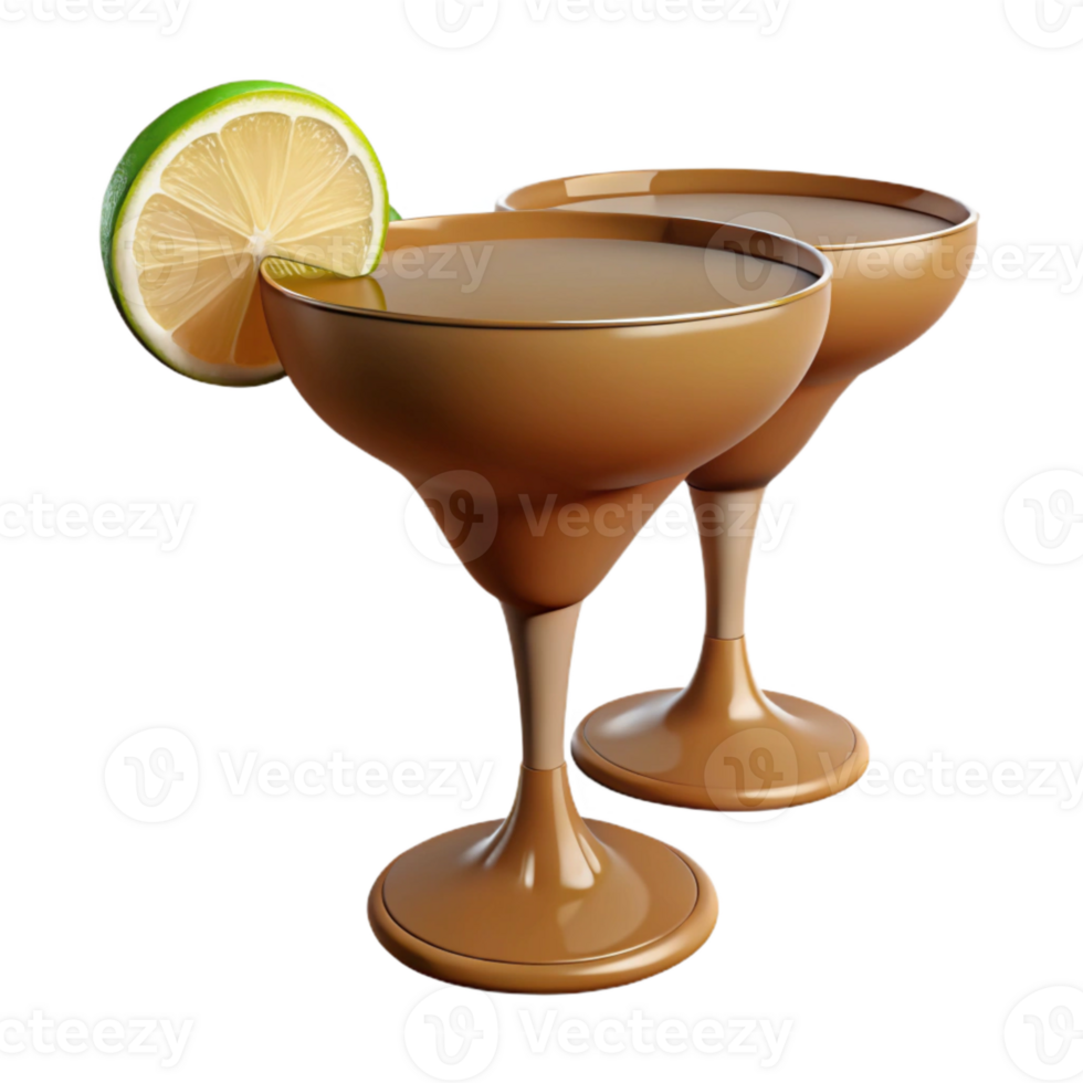 Two Glasses of Refreshing Cocktail with Lime Garnish png