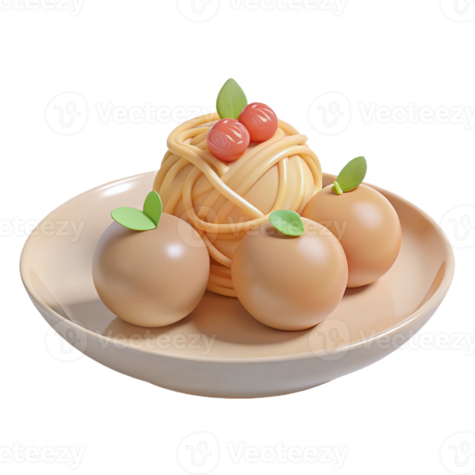 3D Render of Spaghetti and Meatballs on a Plate png