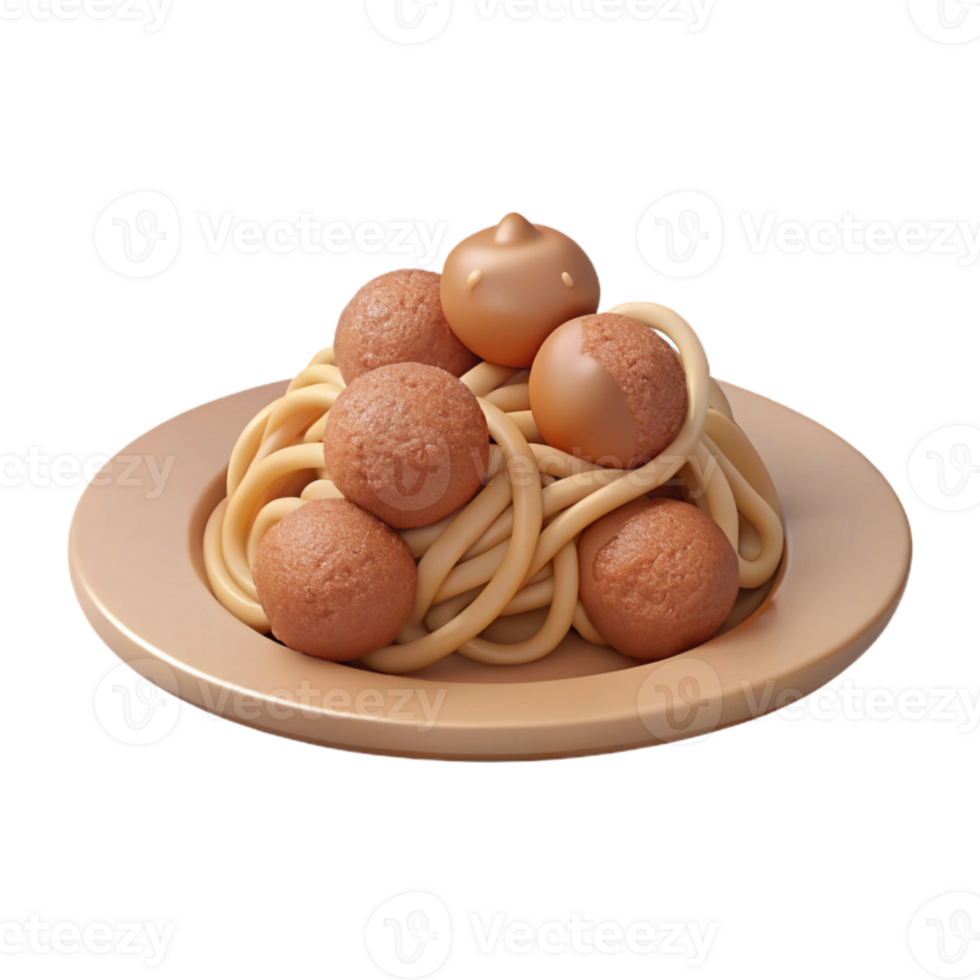 3D Rendered Plate of Spaghetti with Meatballs png
