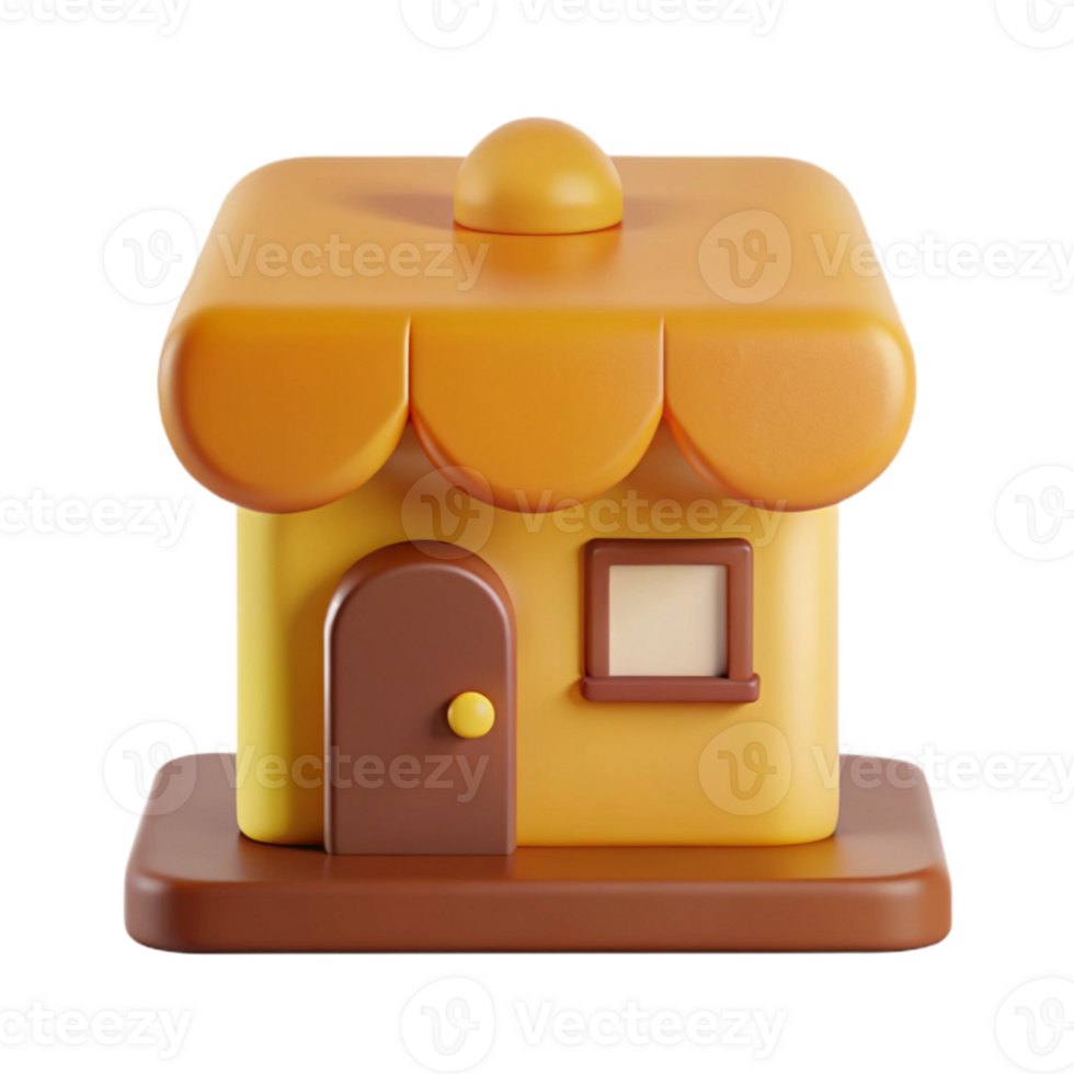 Cute 3D Cartoon House with Yellow Walls and Brown Door png