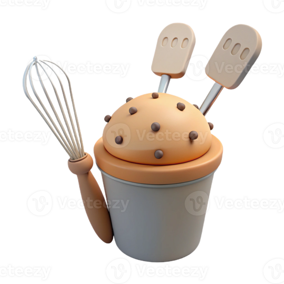 3D Render of a Cup with Cookie Dough and Baking Utensils png