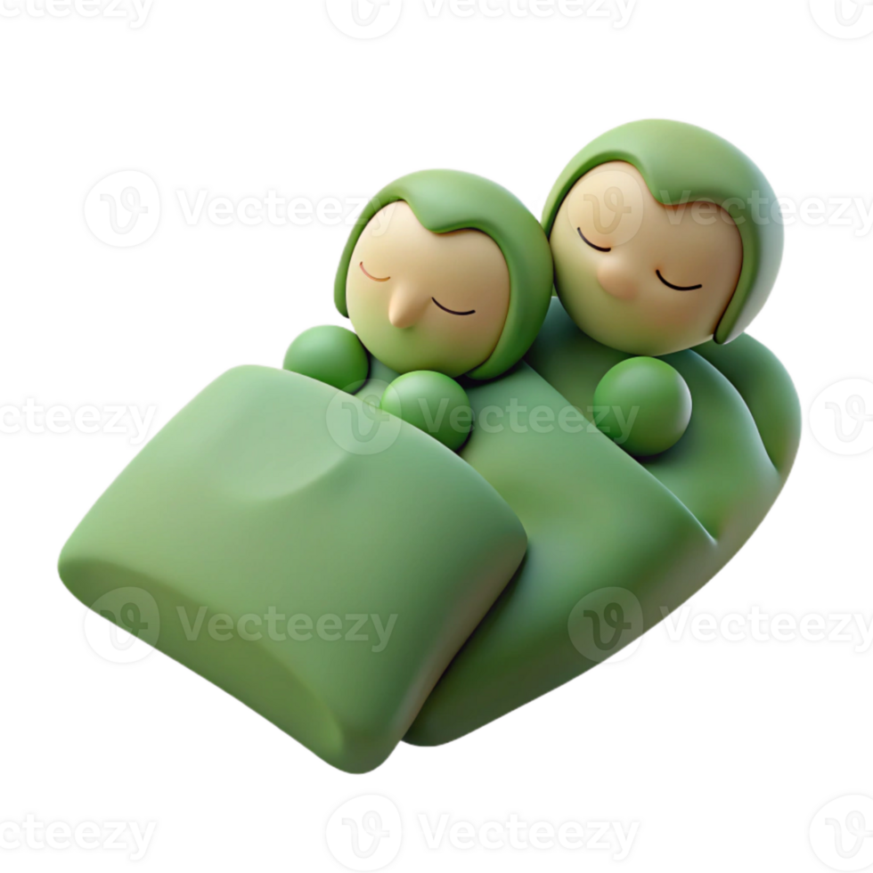 Cute Green Characters Sleeping in a Bed png
