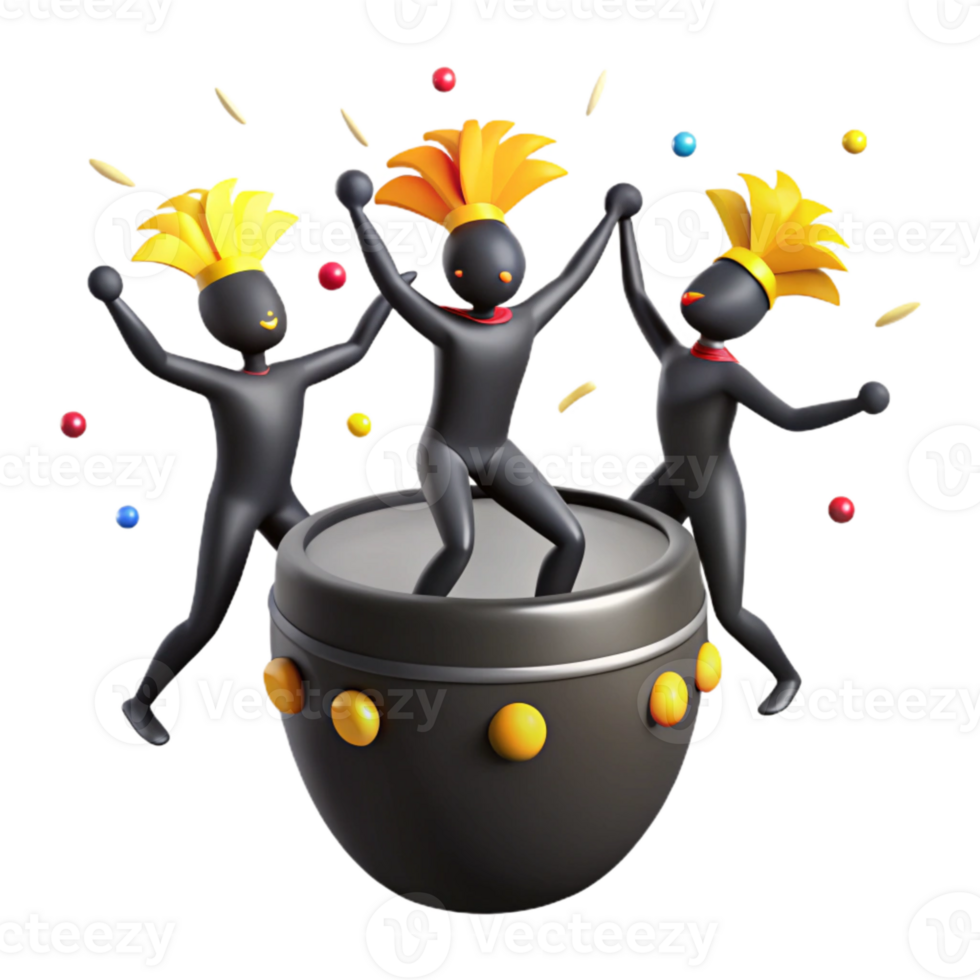 Three Stick Figures Celebrating with a Drum png