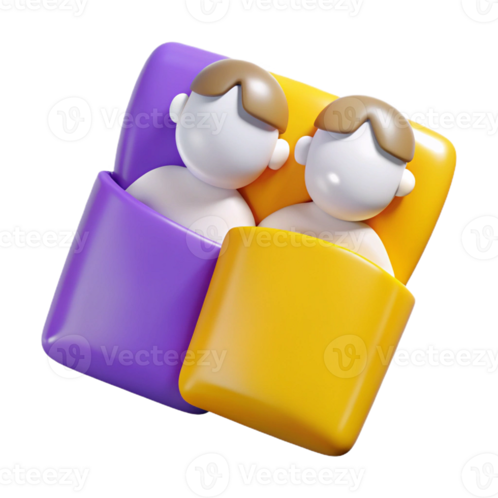 3D Illustration of Two People Sleeping in a Bed png