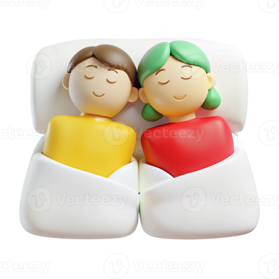 Couple Sleeping in Bed Together - Cartoon Illustration png