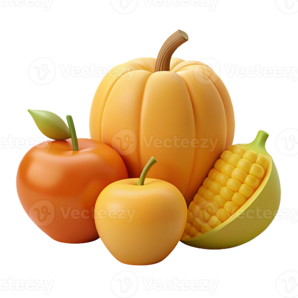Pumpkin, Apple, and Corn A Colorful Autumn Harvest png