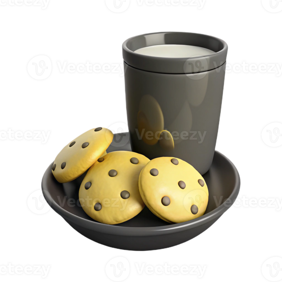 Milk and Chocolate Chip Cookies on a Saucer png