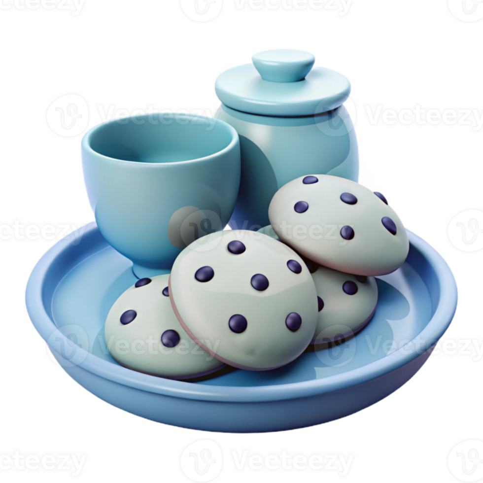 Blue Plate with Cookies and Teacup png