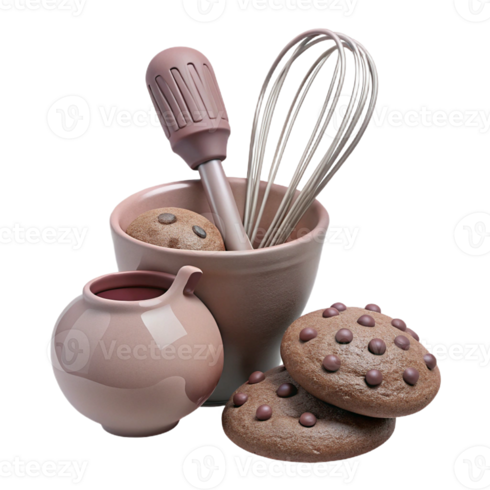 Chocolate Chip Cookies, Whisk, and Pitcher Baking Supplies png
